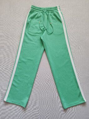 Maje Green Straight-Leg Track Pants with White Side Stripe - Size FR36 US Small.